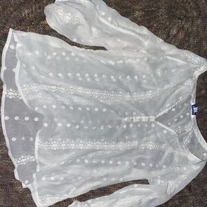 Old Navy White Sheer Blouse with Embroidery